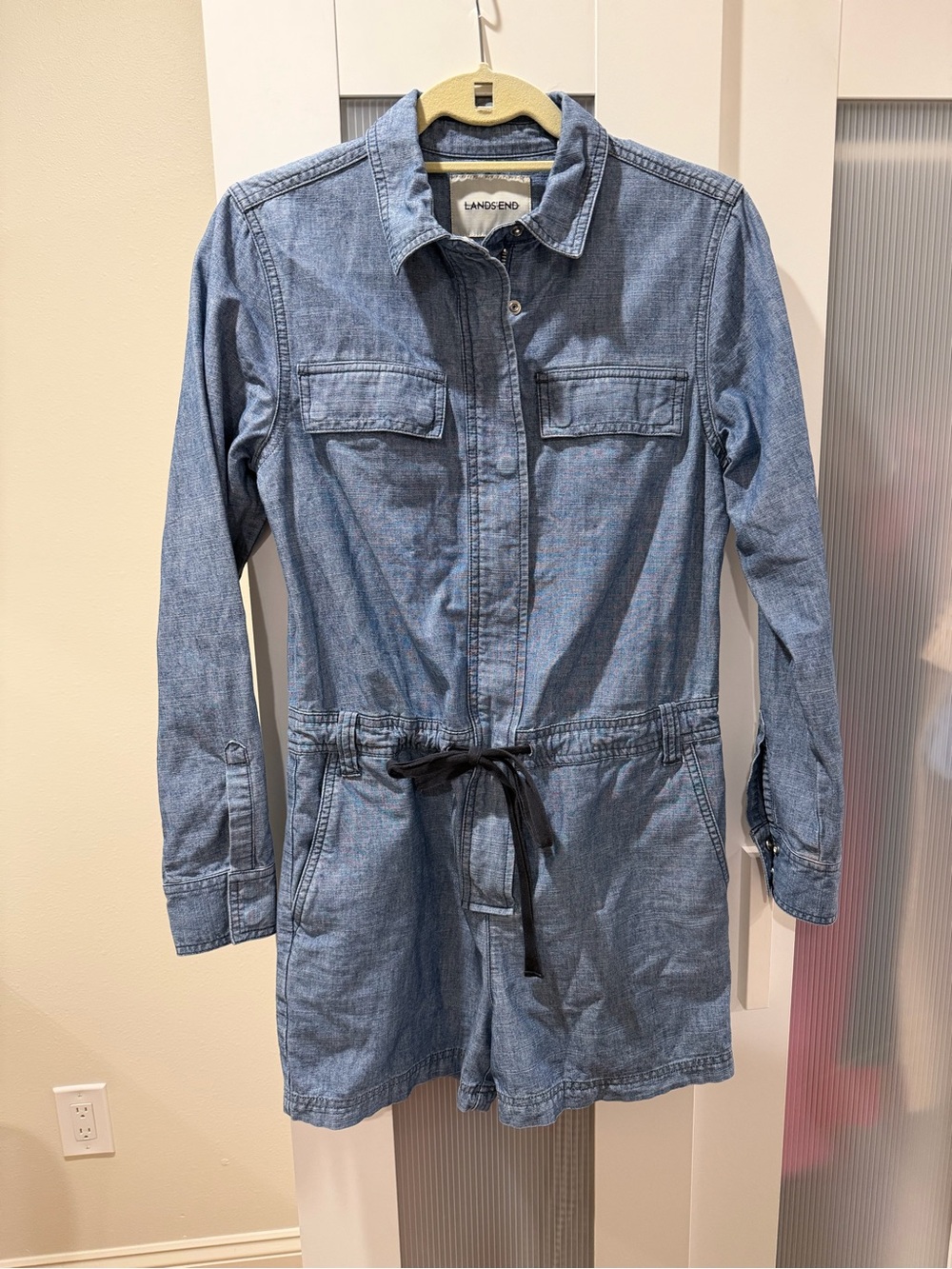 Lands' End Light Blue Chambray Drawstring shorts romper
